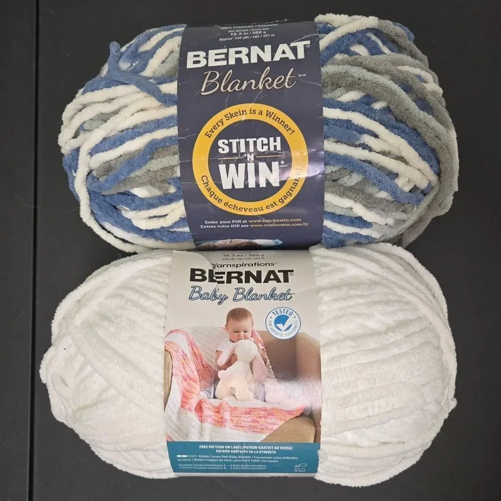 Bernat Blanket Yarn Lot Of 2 - White, Countryside 10.5 Oz Ea